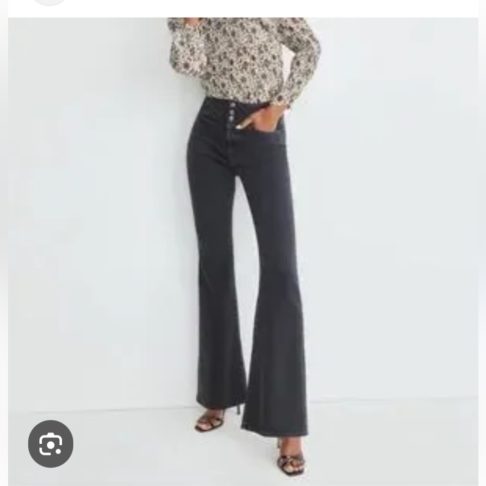$348 Veronica Beard Skinny Flare Jeans Size 27 Black Fly Button High Rise 31.5”